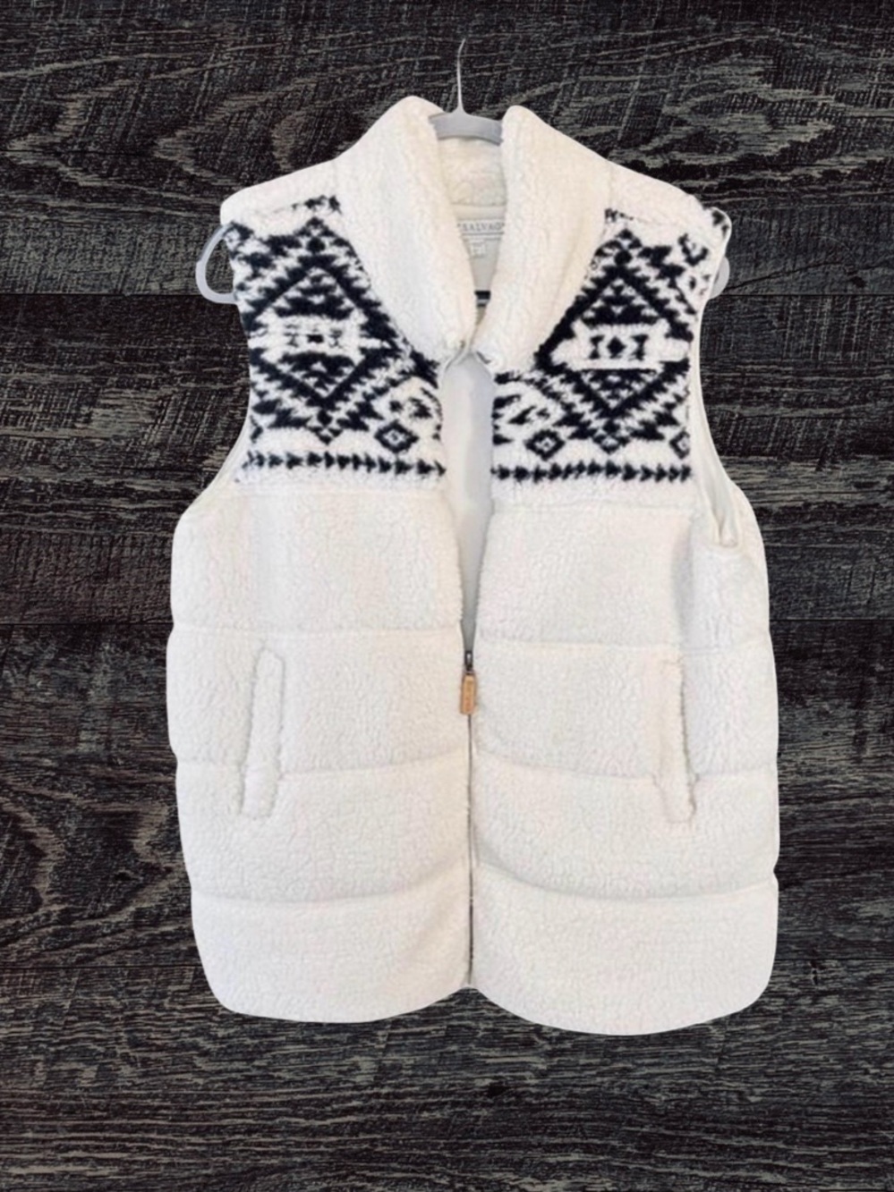 PJ Salvage Cream and Black Patterned Vest